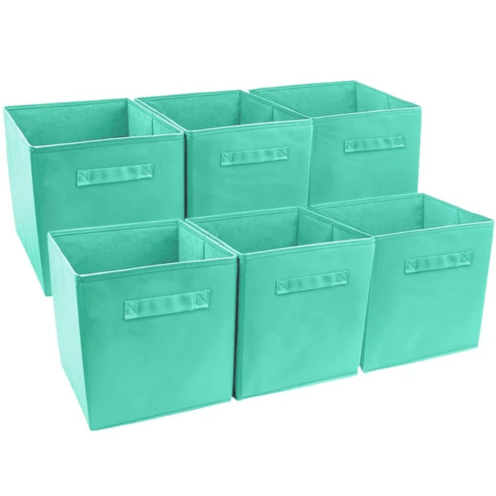 (Set of 6) Foldable Storage Fabric Cube in Green